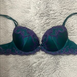 Elegant Teal and Purple Lace Bra